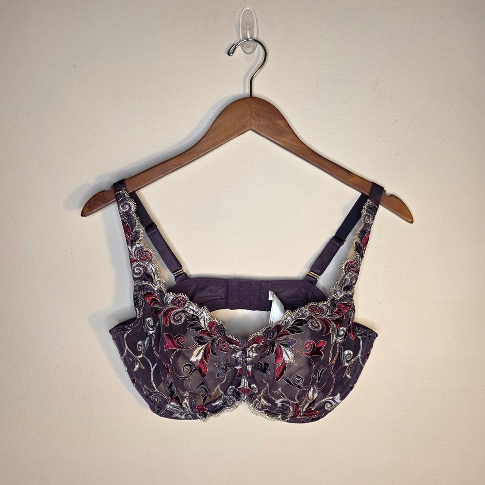 Soma Sensuous Lace Unlined Bra Women 38D Purple Floral Underwire Embroidered